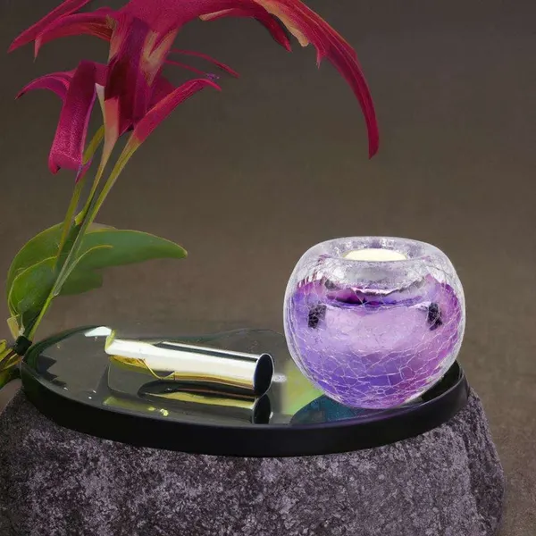 Glazen urn - Premium Tealight Krakele lila - 0,09 Liter, afbeelding 2