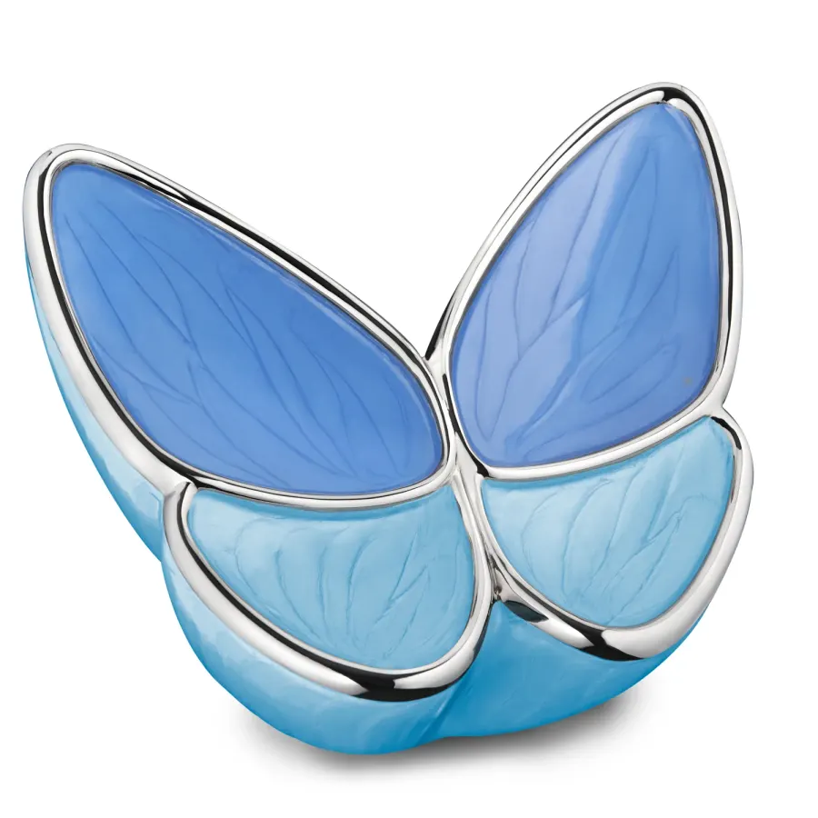 Messing urn - Wings of Hope™ grote urn tinten blauw met gepolijst zilver - 3,20 liter