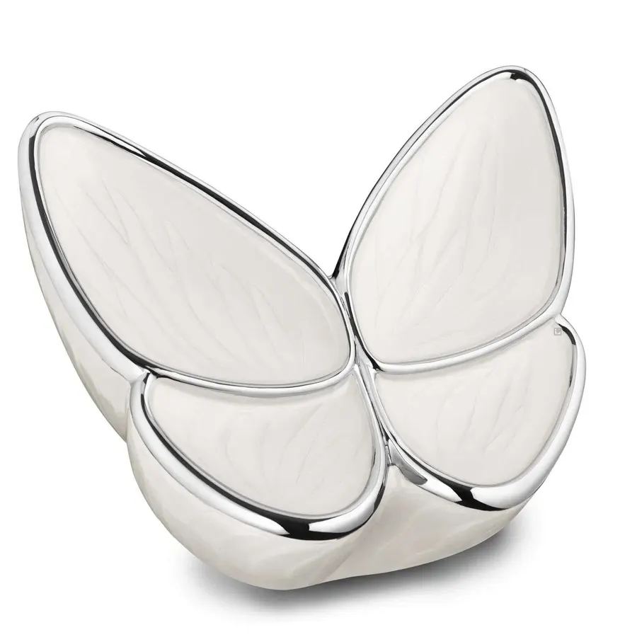 Messing urn - Wings of Hope™ grote urn wit parelmoer met gepolijst zilver - 3,20 liter