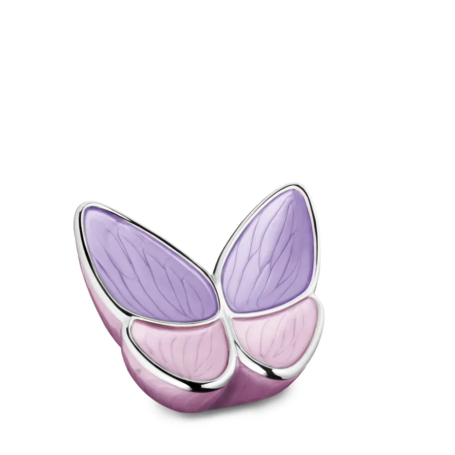Messing urn - Wings of Hope™ kleine urn lavendel roze met gepolijst zilver - 0,04 liter