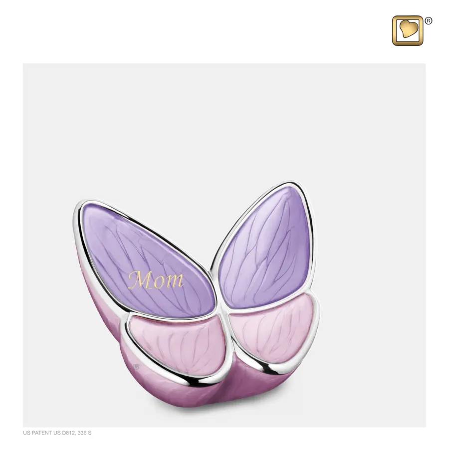 Messing urn - Wings of Hope™ kleine urn lavendel roze met gepolijst zilver - 0,04 liter, afbeelding 2
