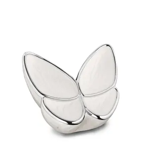 Messing urn - Wings of Hope™ kleine urn wit met gepolijst zilver - 0,04 liter
