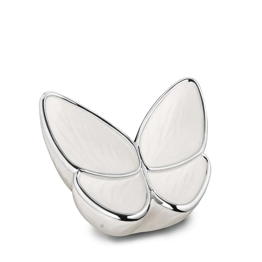 Messing urn - Wings of Hope™ kleine urn wit met gepolijst zilver - 0,04 liter
