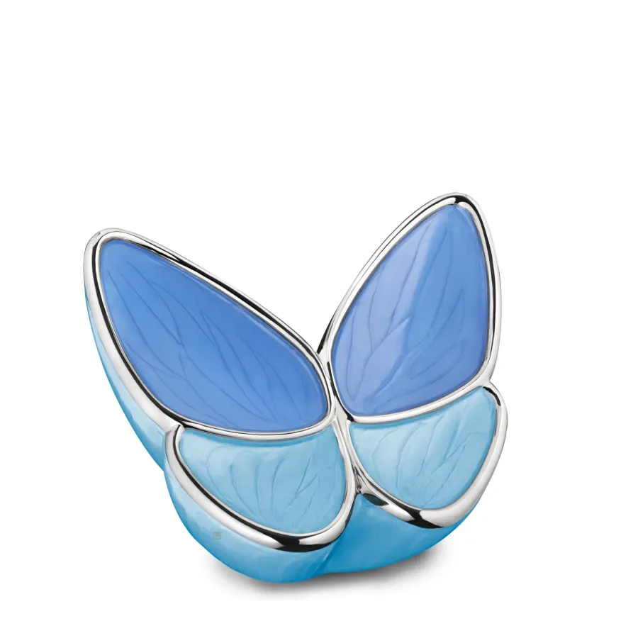 Messing urn - Wings of Hope™ tinten blauw met gepolijst zilver medium - 0,40 liter