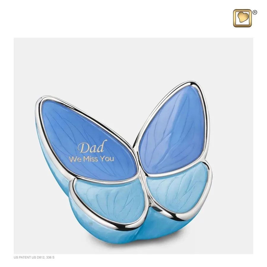 Messing urn - Wings of Hope™ tinten blauw met gepolijst zilver medium - 0,40 liter, afbeelding 2