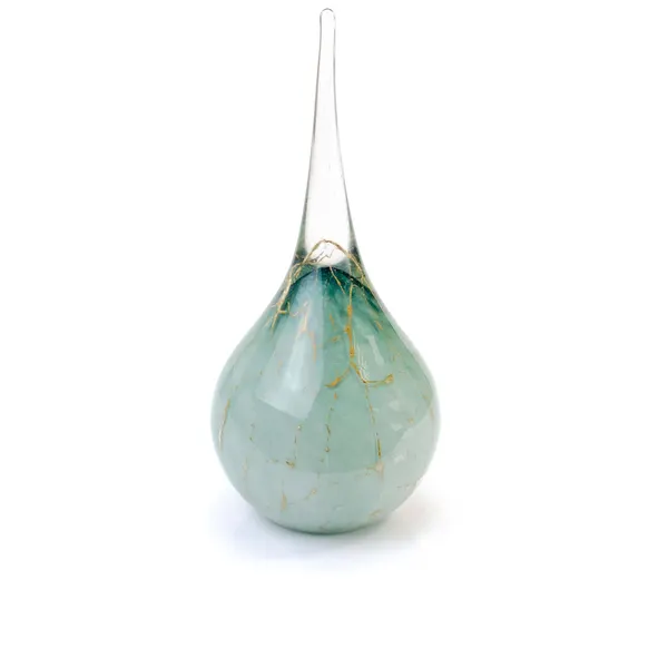 Glazen urn - Druppel groen met bladgoud groot - 1,30 Liter