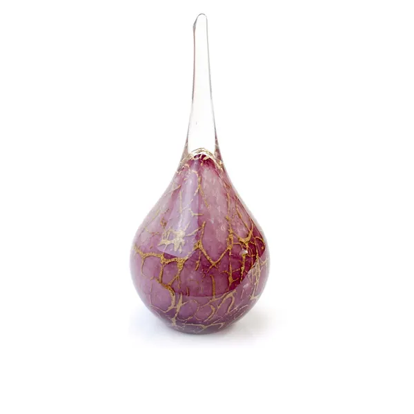 Glazen urn - Druppel roze met bladgoud groot - 1,30 Liter