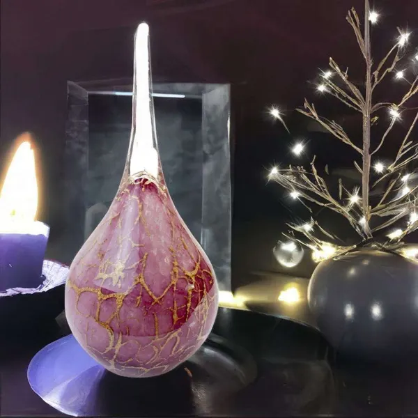 Glazen urn - Druppel roze met bladgoud groot - 1,30 Liter, afbeelding 2