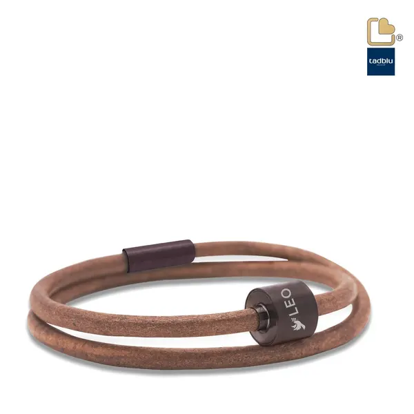 Urn - TB-BE-BL3-XL Memento Bracelet (XL) Smooth Leather Ashes Bead Cognac - zwart