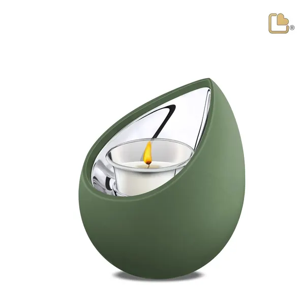 Metalen urn - Druppel Tealight Sage groen - 0,31 Liter