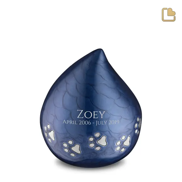 Metalen dierenurn - LoveDrop blauw - 1,11 Liter
