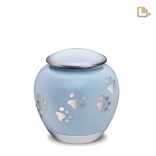 Metalen dierenurn - Shadow Pawprint blauw - 1,02 Liter