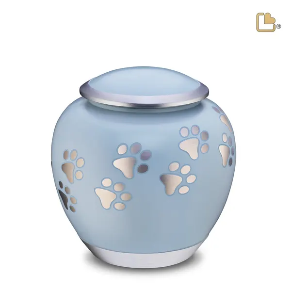 Metalen dierenurn - Shadow Pawprint blauw - 1,41 Liter