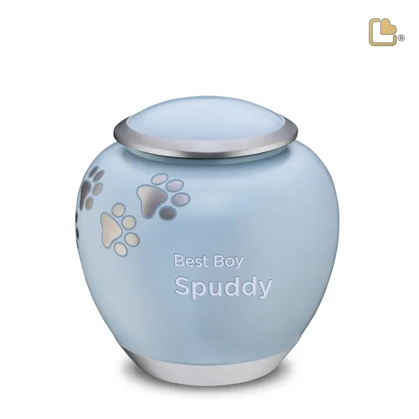 Metalen dierenurn - Shadow Pawprint blauw - 1,41 Liter