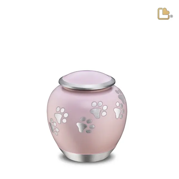 Metalen dierenurn - Shadow Pawprint roze - 0,61 Liter
