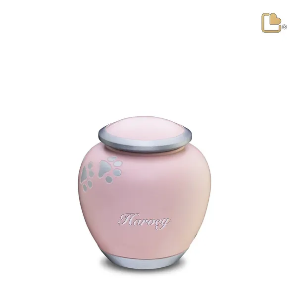 Metalen dierenurn - Shadow Pawprint roze - 0,61 Liter