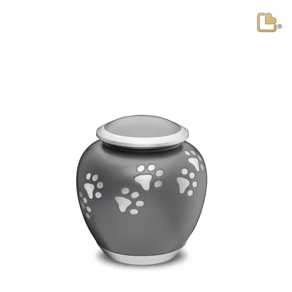 Metalen dierenurn - Shadow Pawprint French grijs - 0,61 Liter