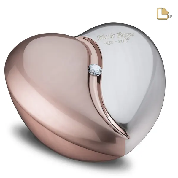 Messing urn - HeartFelt RoseGold w Crystal - 5,51 Liter