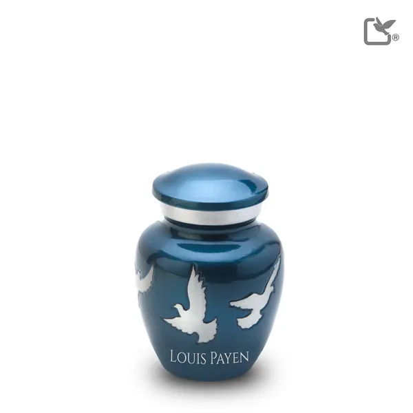 Metalen urn - Divine Flying Doves blauw - 0,07 Liter