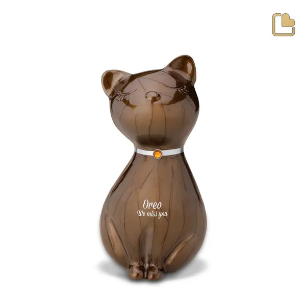 Metalen dierenurn - PrincessCat w Crystal brons - 0,62 Liter