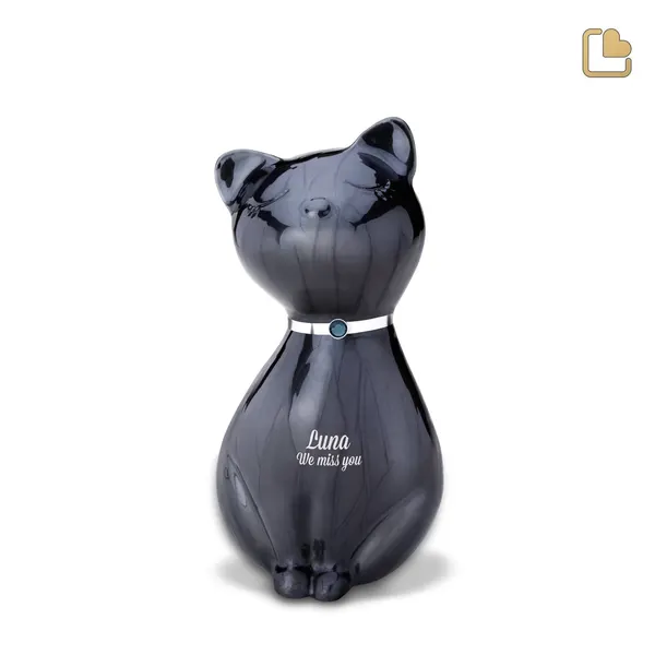 Metalen dierenurn - PrincessCat w Crystal antraciet - 0,62 Liter