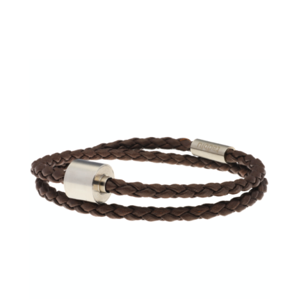 Armband - Bruin Gevlochten Leer - zilver