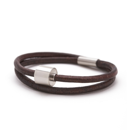Armband - Bruin Glad Leer - zilver