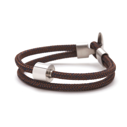 Armband - Bruin & Navy Koord - zilver