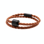 Armband - Cognac Gevlochten Leer Black Edition