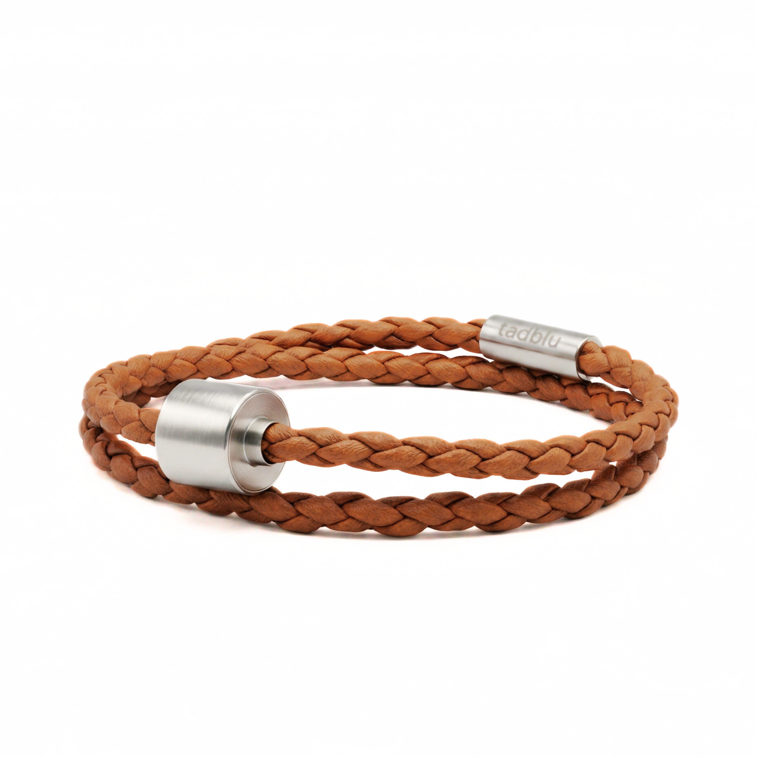 Armband - Cognac Gevlochten Leer - zilver Armband - Cognac Gevlochten Leer - zilver