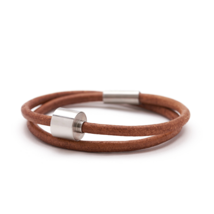 Armband - Cognac Glad Leer - zilver
