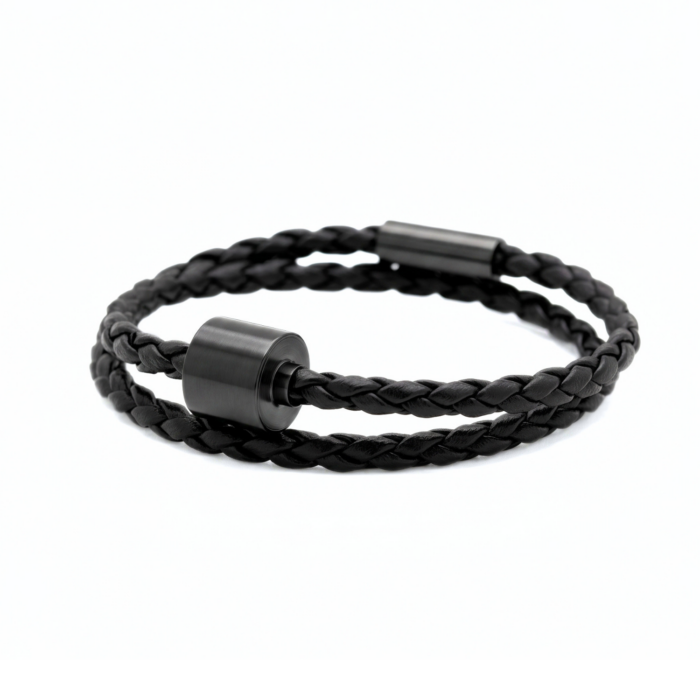Armband - Zwart Gevlochten Leer Black Edition