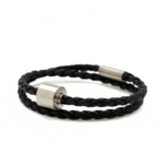 Armband - Zwart Gevlochten Leer - zilver