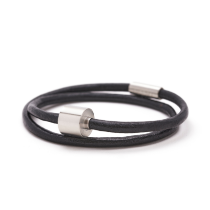 Armband - Zwart Glad Leer - zilver