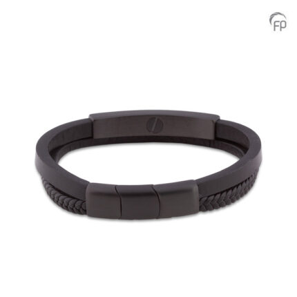 Assieraad - Armband Leder en RVS - zwart