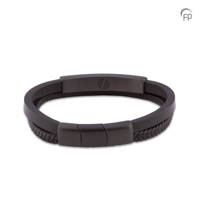 Assieraad - Armband Leder en RVS - zwart Assieraad - Armband Leder en RVS - zwart