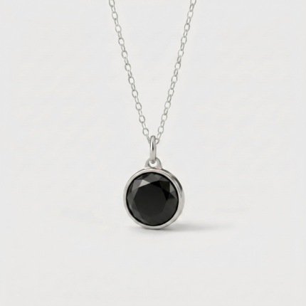 Assieraad-hanger - Zwarte Onyx Facet - zilver