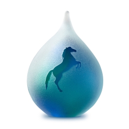 Glazen urn - Frosted Bubble green-blue paard - 0,12 Liter Glazen urn - Frosted Bubble green-blue paard - 0,12 Liter