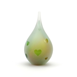 Glazen urn - Frosted druppel small gold-green hartjes - 0,05 Liter Glazen urn - Frosted druppel small gold-green hartjes - 0,05 Liter
