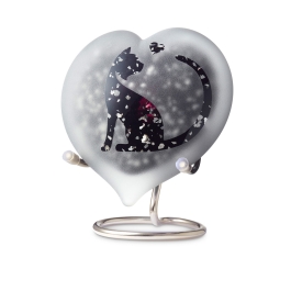 Glazen urn - Frosted heart black-silver kat staart en hartje - 0,18 Liter Glazen urn - Frosted heart black-silver kat staart en hartje - 0,18 Liter