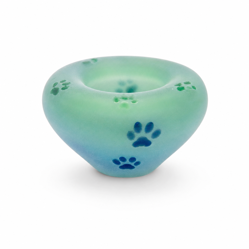Glazen urn - Frosted tealight blue-green pootjes - 0,04 Liter - productfoto