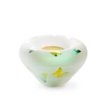 Glazen urn - Frosted tealight gold-green met vlindertjes - 0,04 Liter