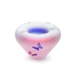 Glazen urn - Frosted tealight rose-blue met vlindertjes - 0,04 Liter