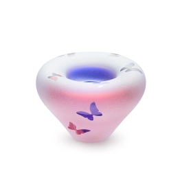 Glazen urn - Frosted tealight rose-blue met vlindertjes - 0,04 Liter Glazen urn - Frosted tealight rose-blue met vlindertjes - 0,04 Liter