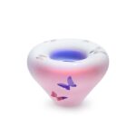 Glazen urn - Frosted tealight rose-blue met vlindertjes - 0,04 Liter