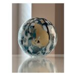 Glazen urn - Frosted turquoise-black-white 0.5 Kat zittend en hartje gold brushed - 0,50 Liter
