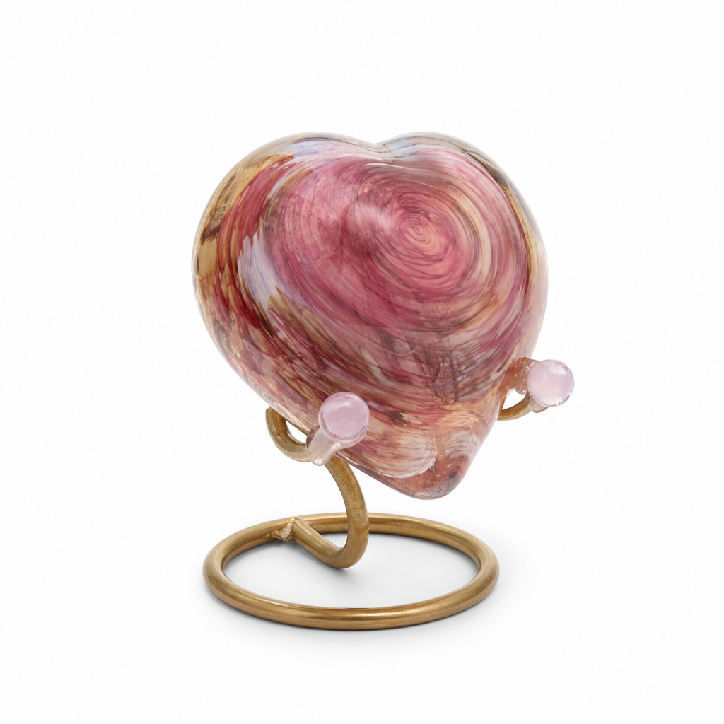 Glazen urn - Pebble heart special edition taupe roze bruin - 0,02 Liter - productfoto