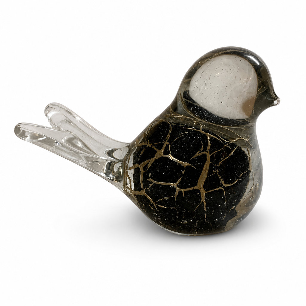 Glazen urn - vogeltje Zwart goud - productfoto