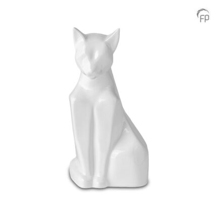 Keramische dierenurn - Kat glanzend wit - 0,60 Liter
