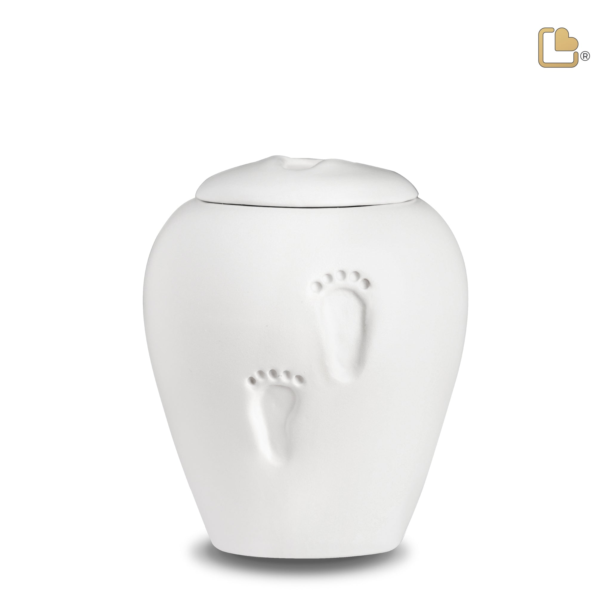 Keramische urn - Baby Footprints Child Eco Pigment crème - 0,80 Liter Keramische urn - Baby Footprints Child Eco Pigment crème - 0,80 Liter